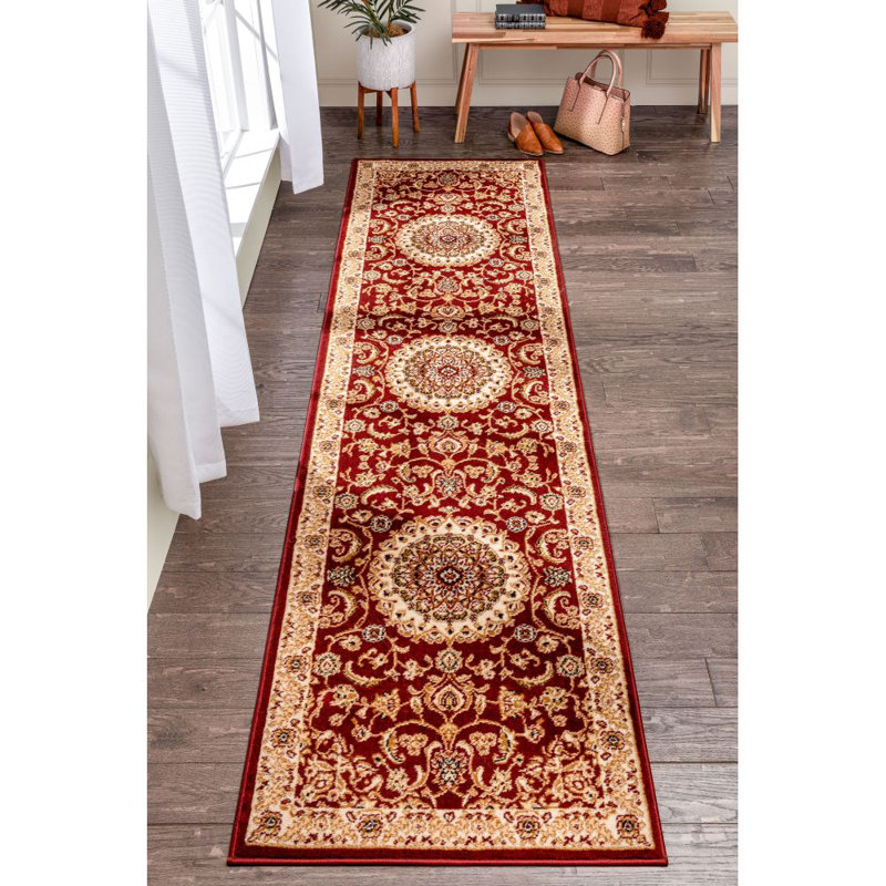 Tapis oriental rouge / beige Greisy, Tapis de couloir 2 pi 7 po x 9 pi 10 po