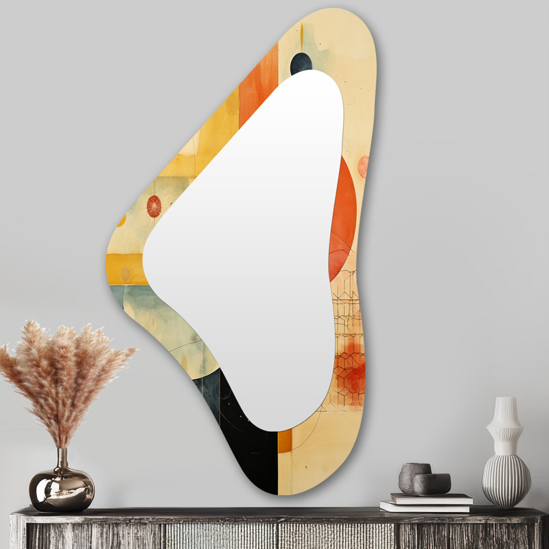 Dangelo ancien équilibre rétro japonais - miroir asymétrique géométrique, miroir mural noir de forme unique, art imprimé en métal