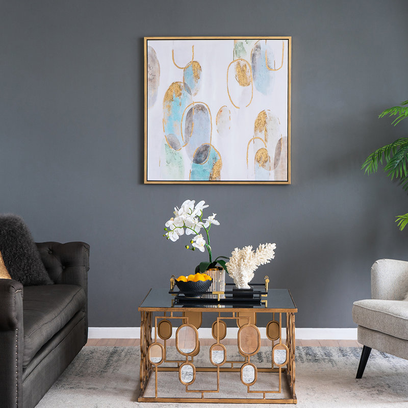 Peinture à l'huile carrée de 39,5 po avec motifs multicolores pour les murs du bureau et de la salle à manger, 40% sur toile, rehaussant le décor