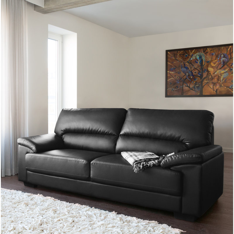 Milla 3 Seater Faux Leather Sofa, Black