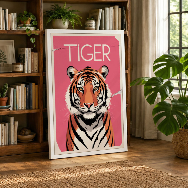 Tiger Head Icon Modern - Wrapped Canvas, 30x20 - 76.2 x 50.8 cm, Teal Border