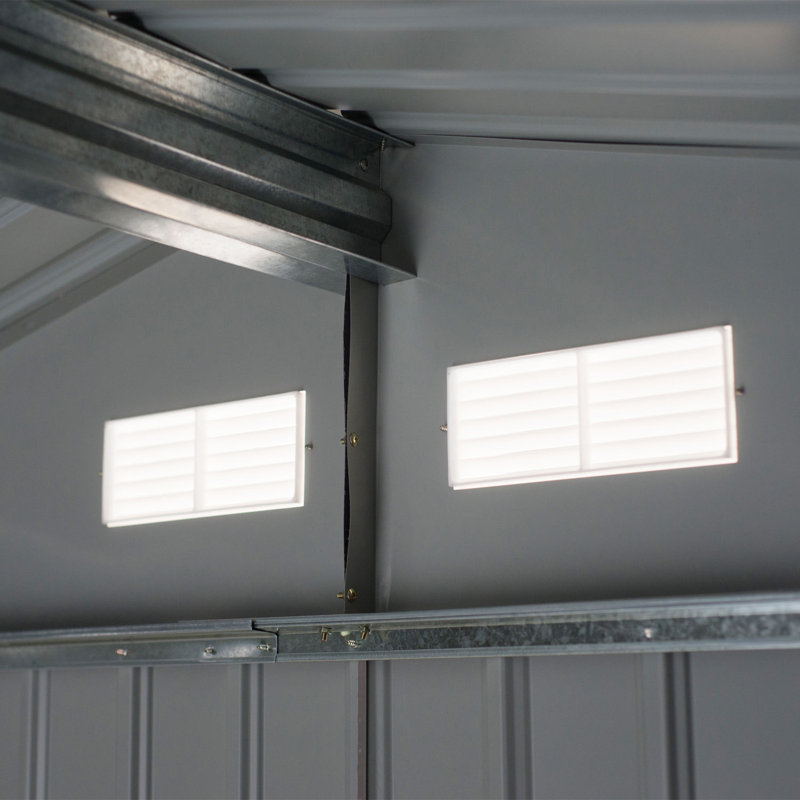 Gray Metal Outdoor Storage Shed Kit with Vents and Sliding Doors