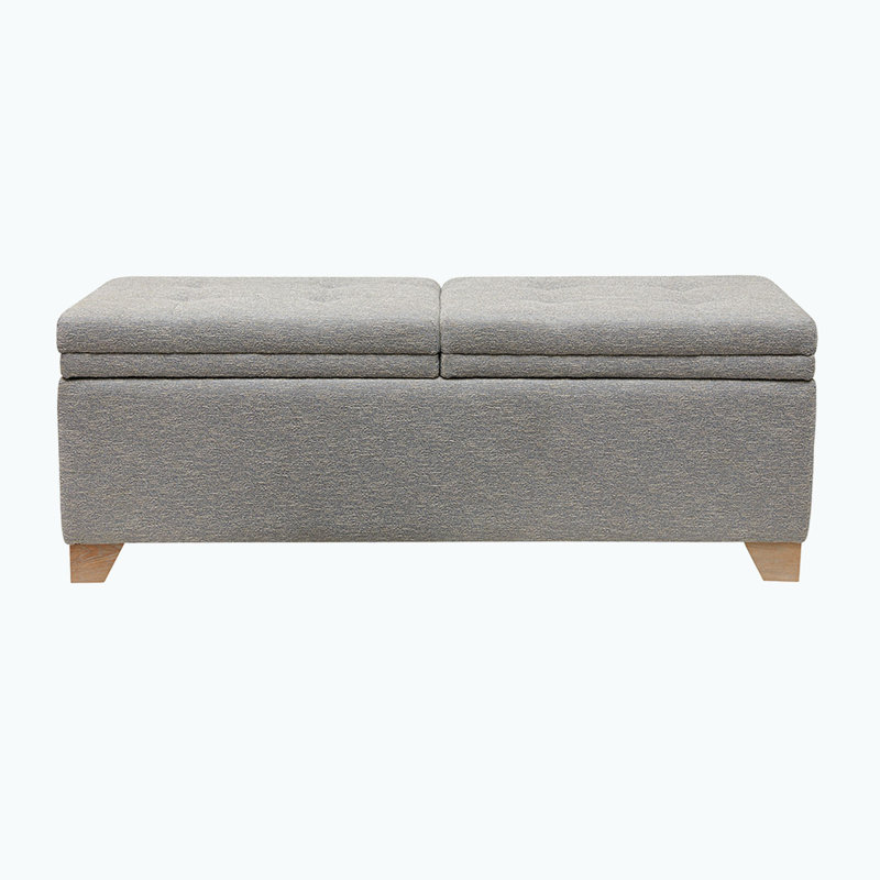 Gray Upholstered Storage Bench with Button-Tufted Top