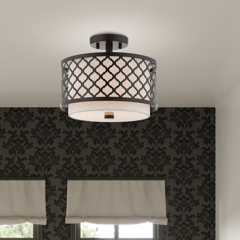 Mance Fabric Semi Flush Mount, 10" H x 11.88" W, Bronze