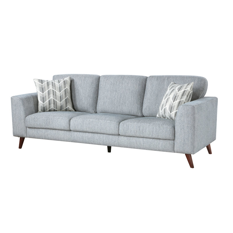 Canapé Ricca avec 2 coussins, chenille bleu gris, pieds bruns, 87 pouces, Bleu