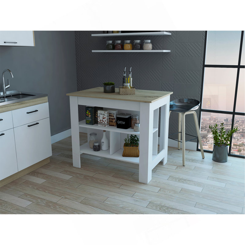 Îlot de cuisine à 3 tablettes Rockaway, Naturel / Blanc