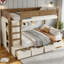 Lit superposé simple au-dessus de simple, lit superposé avec rangement multifonctionnel avec garde-robe, garde-corps et 4 tiroirs, lit superposé en bois, aucun sommier requis, cadre de lit en bois massif, lit superposé robuste pour chambre à coucher et chambre d'amis-534546632