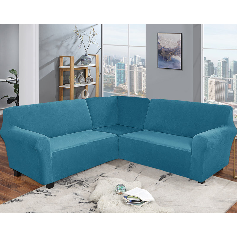 Housse pour canapé de coin Elastic, Bleu paon, H 38 po x l 58 po x P 43 po