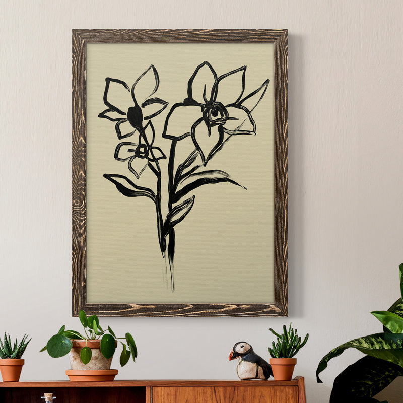 Encre florale I, toile encadrée de qualité supérieure - prête à être suspendue, Noyer, H 20 po x l 17 po x P 1 po