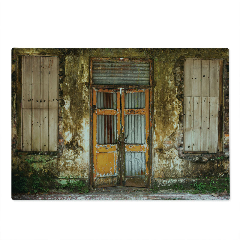 Ambesonne Rustic Cutting Board Large Size Grunge Old Door Multicolor