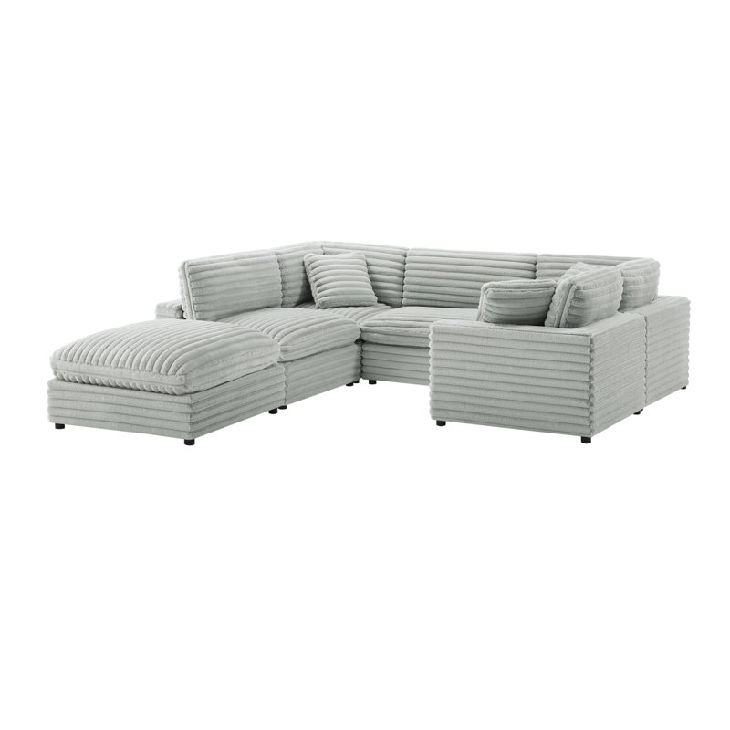 Jenny 6-Piece Modular Sectional In Ultra Plush Gray Polyester Cord-Like Fabric