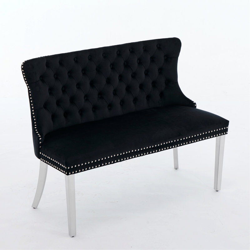 Banc rembourré, banc de salle à manger capitonné avec pieds en acier inoxydable, Beige, Silver