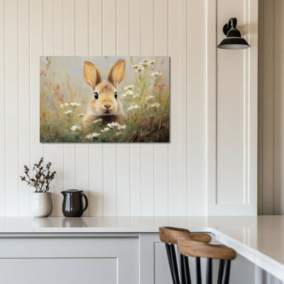 Art mural de lapin de Pâques GUTTATY, décoration murale de photos de lapin de Pâques au printemps, décorations murales de fleurs de lapin et de printemps, impressions de Pâques pour le salon, la chambre à coucher, la chambre d'enfant, la chambre de bébé prête à être suspendue 12 po x 16 po