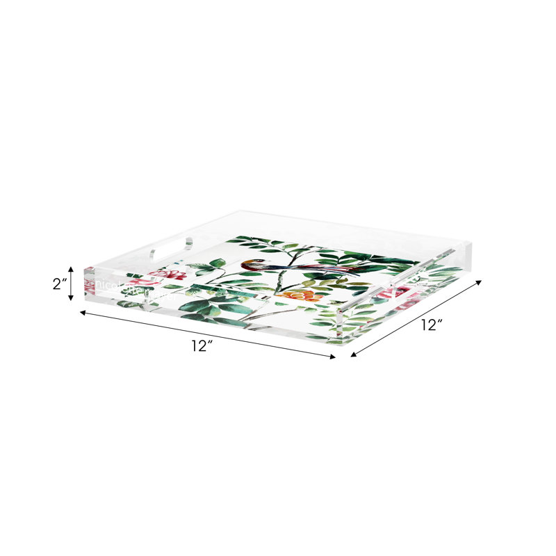 Lost Pavillion Floral Acrylic Square Decorative Tray, 12"W x 12"D x 2"H