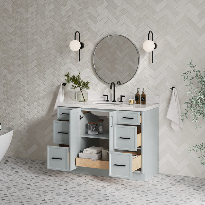 ARIEL Kelly 49 Single Sink Bathroom Vanity with Pure Quartz Top, Gray