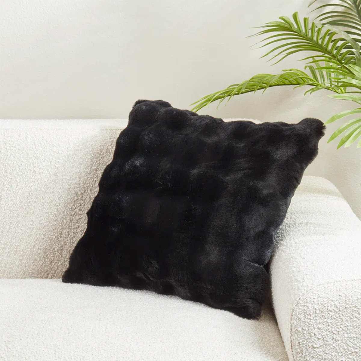 Cozy Bubble Faux Fur Pillow Cover, Polyester, Black, Square 20"