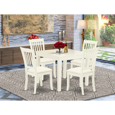 Ensemble de salle à manger 5 pièces comprenant une table carrée en bois massif et 4 chaises de salle à manger en tissu de lin, blanc lin
