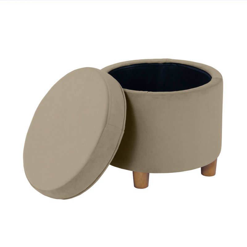 Mayen 19" Wide Round Storage Ottoman, Fawn Velvet