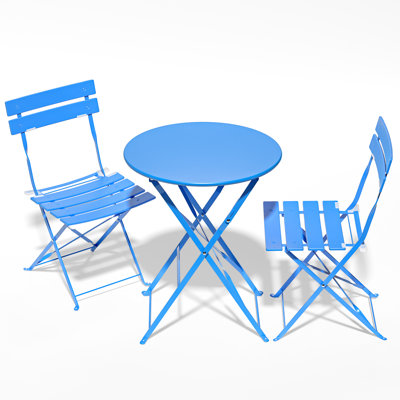 Iron Table And Folding Chair Set, 2 - Person Round Outdoor Dining Set