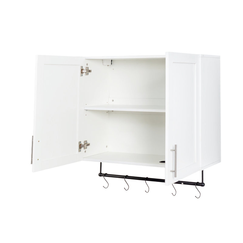 Armoire de salle de bain murale, tablette réglable, barre à serviettes, 5 crochets, blanc, panneau de particules, salle de bain, cuisine au-dessus de la toilette - armoire blanche - panneau de 15 mm 3