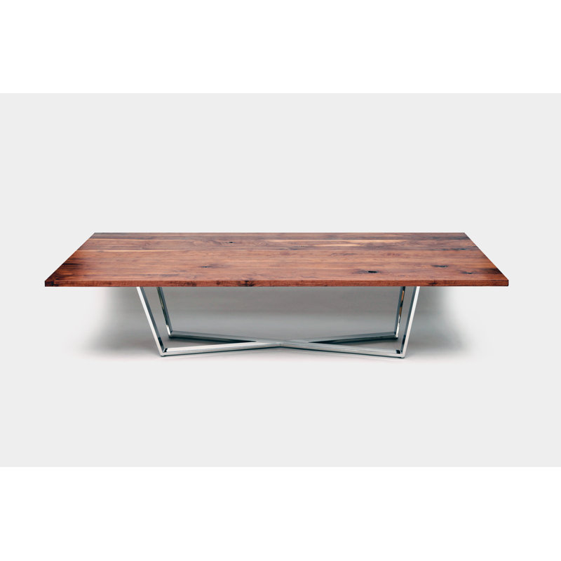 Gax Walnut Wood Dining Table, 36" W x 120" L, Polished Stainless Steel