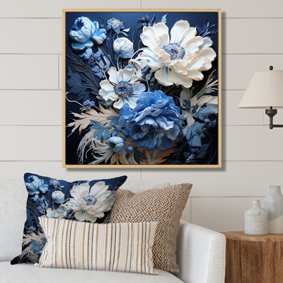 «Blue and White Seasonal Flowers Collage II», reproduction sur toile
