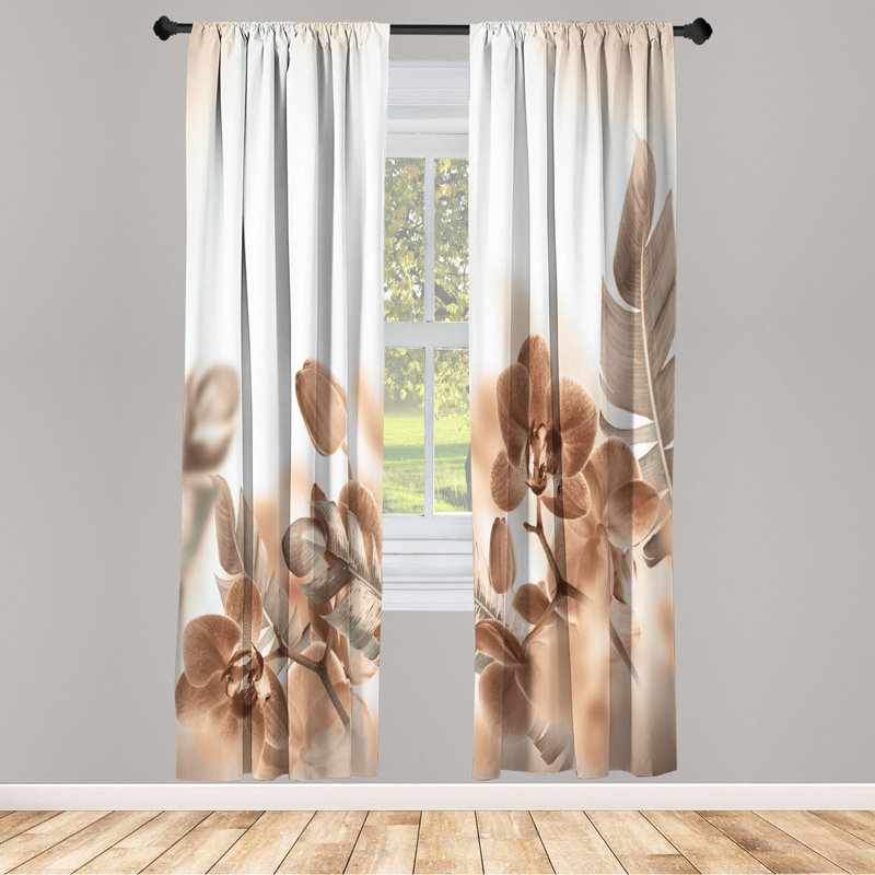 Microfiber Floral Semi-Sheer Rod Pocket Curtain Panels, 28" W x 95" L, Brown/Orange/White