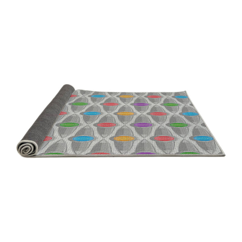 Tapis gris/bleu/rouge à motifs, Rond 5 pi