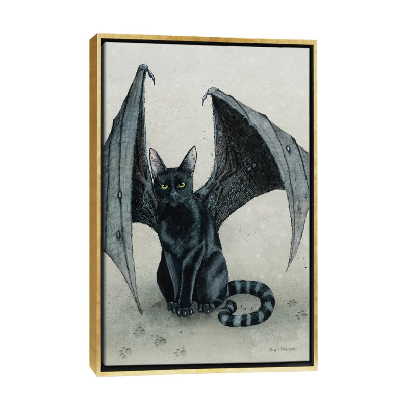 Reproduction d’art, "The City Battycat" par Maggie vandewalle, H 60 po x l 40po x P 1,5 po, Toile encadrée d'or, Pas de tapis