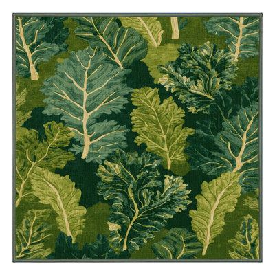 Machine Washable Botanical Green Area Rug
