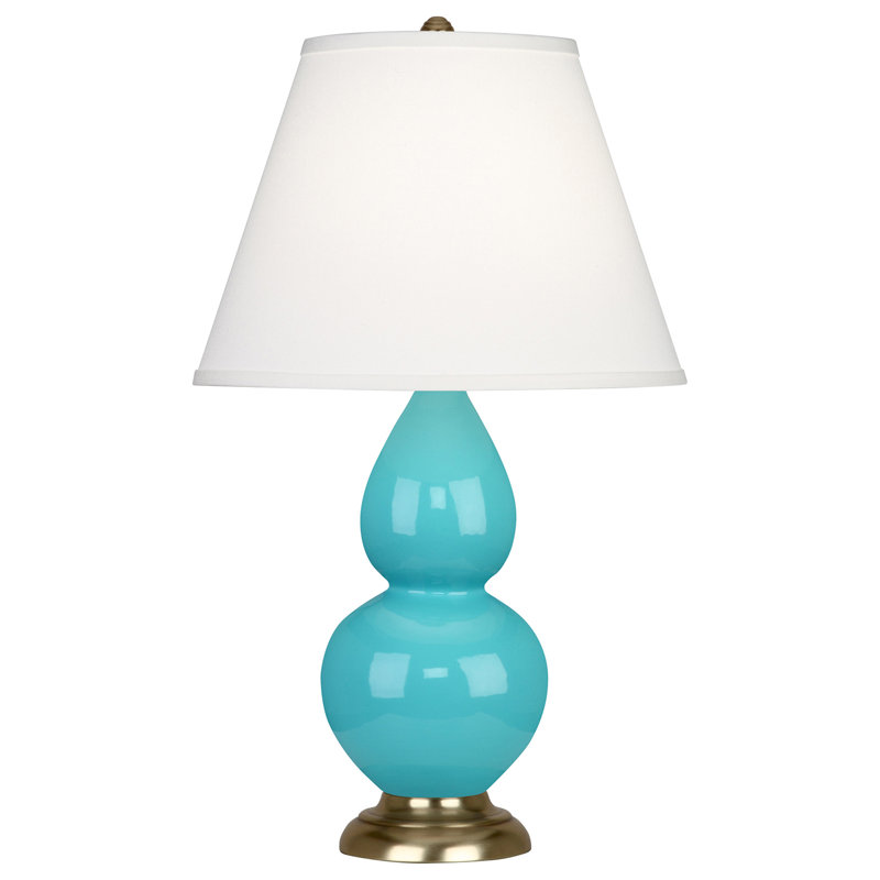 Gourd Table Lamp, Egg Blue and Brass Base