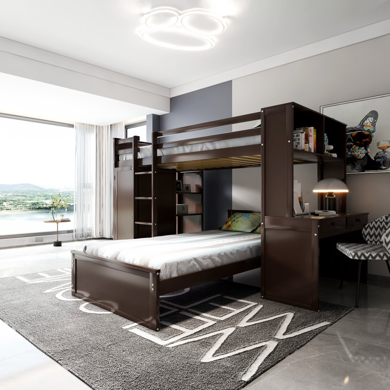 Gosim Kids Twin Bunk Bed with Drawers, Espresso