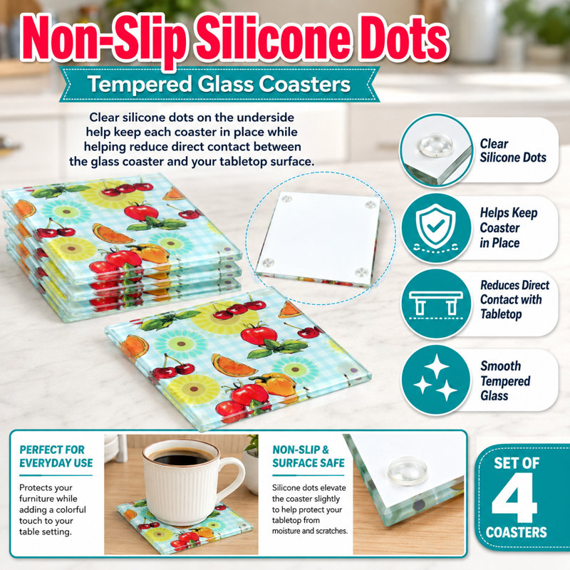 Glass Square 4 Piece Coaster Set