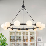 Chupp 12 - Light Chandelier Bubble Chandelier Lighting Black Wagon Wheel Chandelier Light Fixture