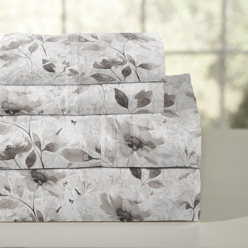 Pointehaven Night Garden Printed Cotton Percale 3 pc Sheet Set, Twin, Twin Sheet Set, Night Garden