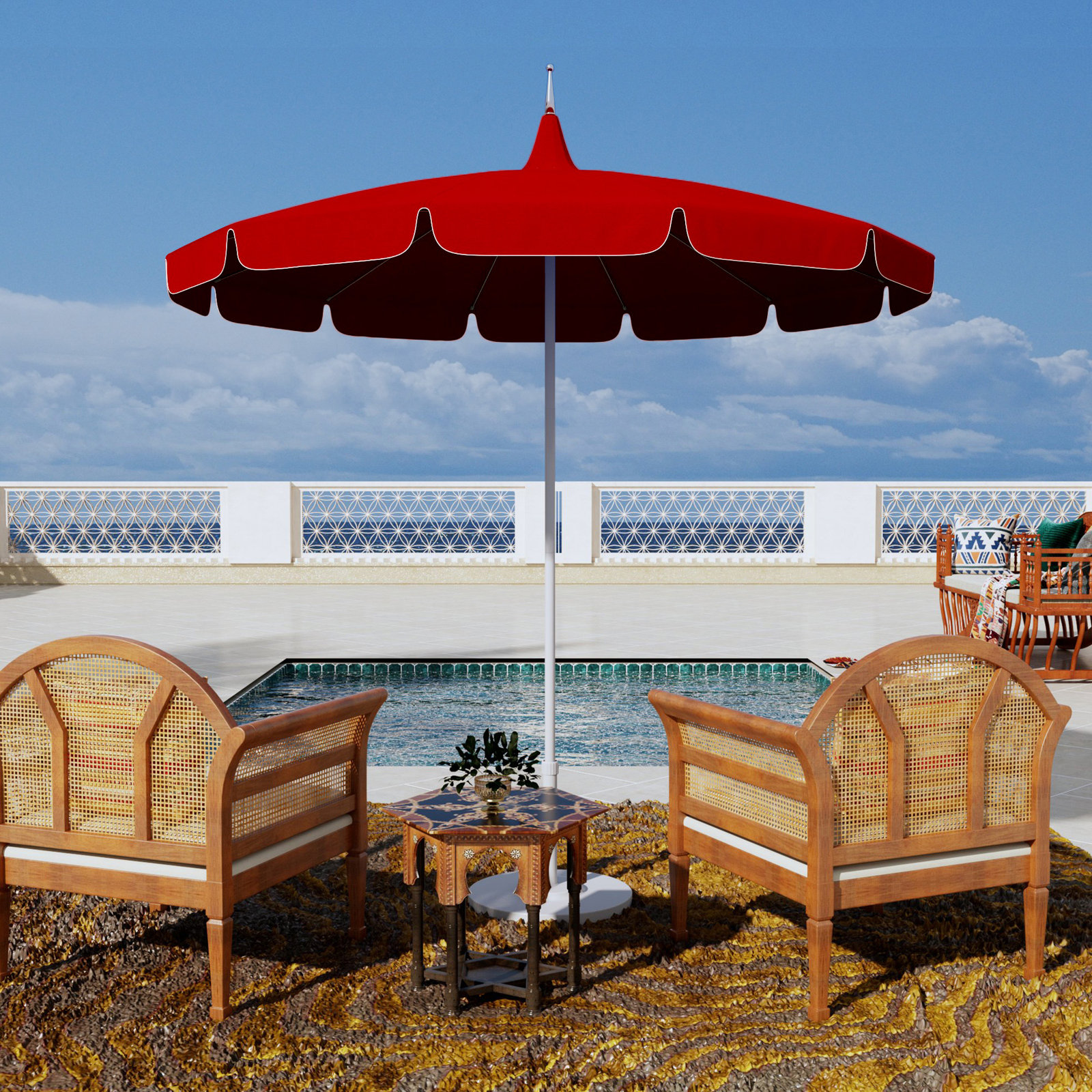 Nikolitsa 8.5' Sunbrella Pagoda Umbrella, Canvas Jockey Red Sunbrella® Canvas