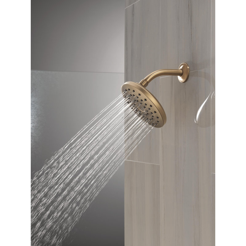PivotPro Rain Showerhead, Single Setting 7 Inch Round Shower Head 2.5 GPM Brushed Gold, Lumicoat® Champagne Bronze