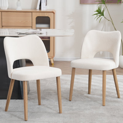 Modern Upholstered Dining Chair with Chenille Fabric and Solid Wood Legs