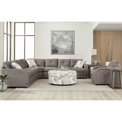 5-Piece Living Room Set With Sectional, Chair, And Round Ottoman In Cruiser Fossil/Zeke Porcelain