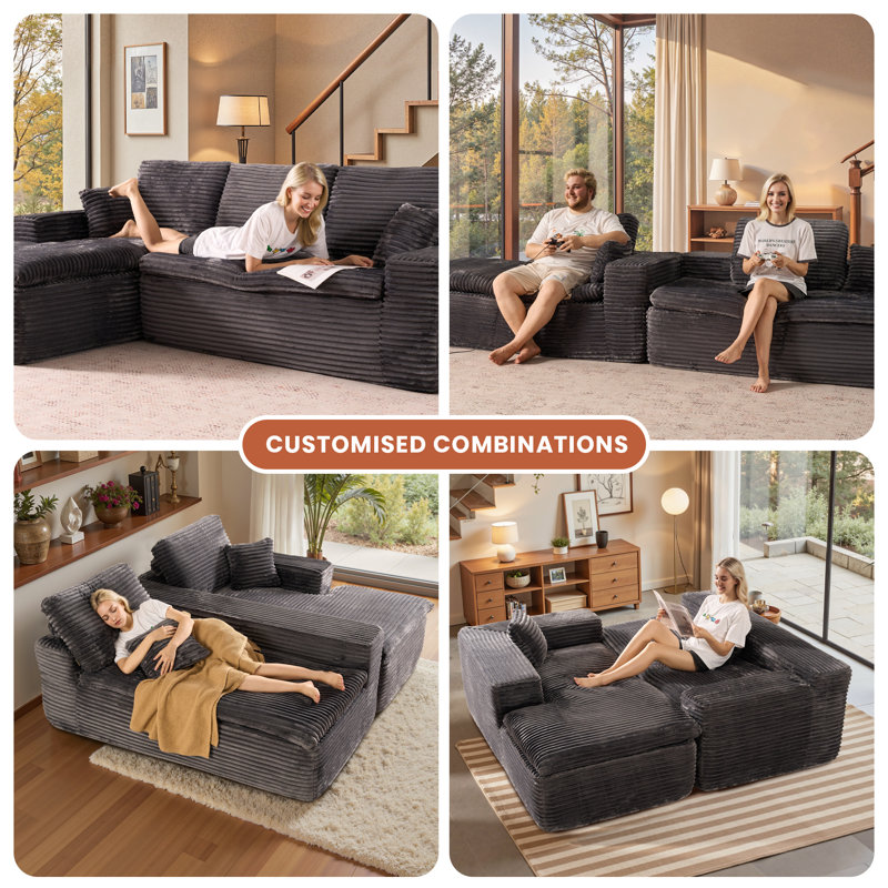 Aucun assemblage requis Canapé modulaire Cloud de 105 po, tissu en velours côtelé moelleux et en peluche, double couche de coussin avec support à ressort