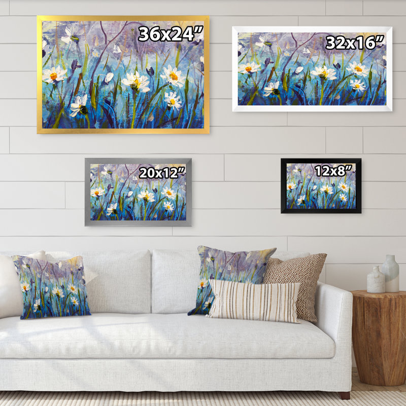 «Wild Flowers Blue Field», reproduction sur toile flottante, H 8 po x l 12 po x P 1 po, Cadre photo blanc