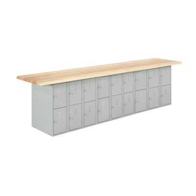 Banc de rangement en bois avec unité de casier vertical