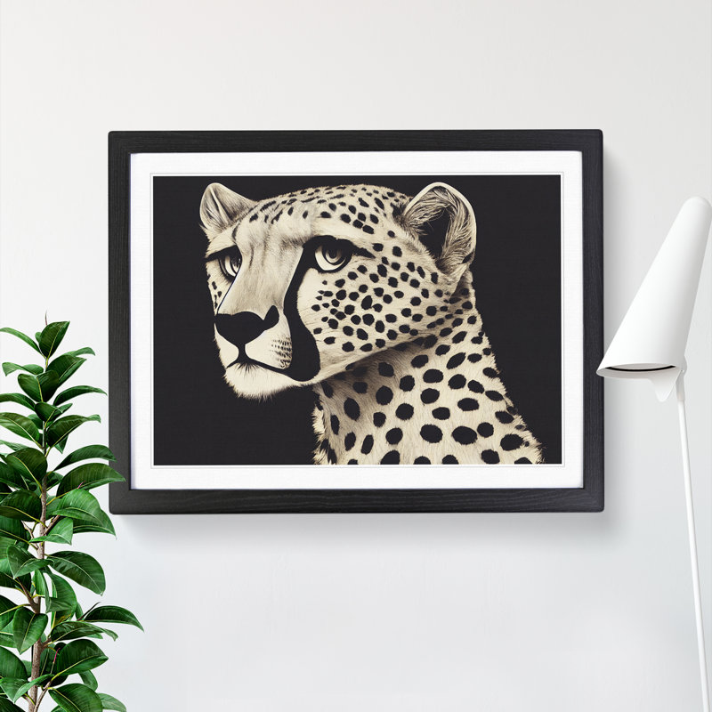 Delicious Cheetah - Single Picture Frame Painting, 46cm H x 64cm W x 2cm D, Black