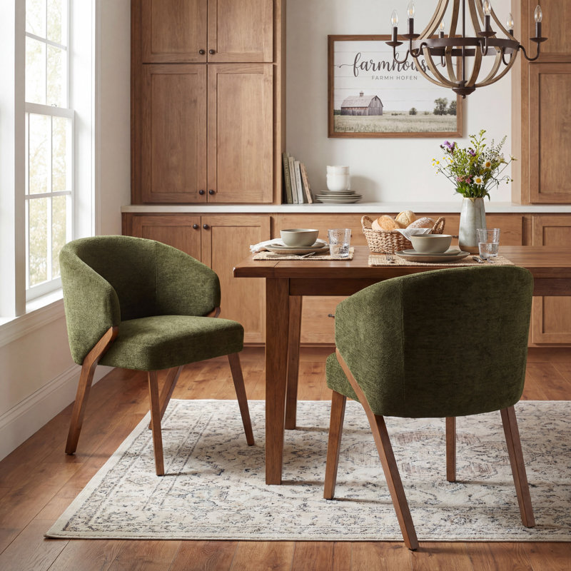 Chaises de salle à manger modernes, chaise d'appoint rembourrée en tissu avec pieds en bois pour la cuisine et la salle à manger, vert