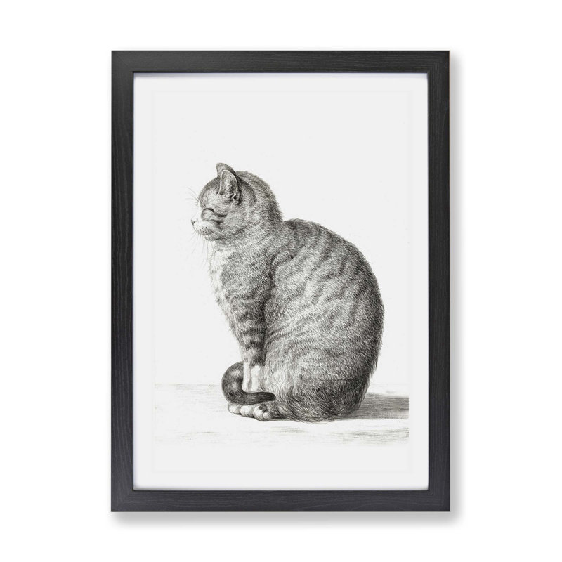A Sitting Cat by Jean Bernard - Framed Print, 24cm H x 33cm W x 2cm D, Black Framed