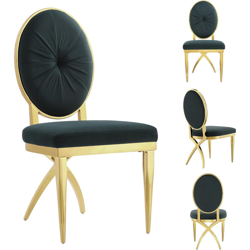Chaises de salle à manger Mid-Century modernes vertes et dorées