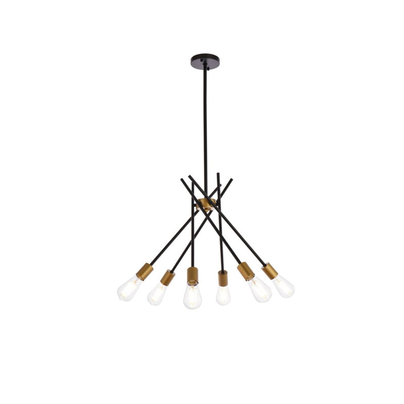 Gadberry 6 - Light Dimmable Bulb Chandelier, Black/Brass