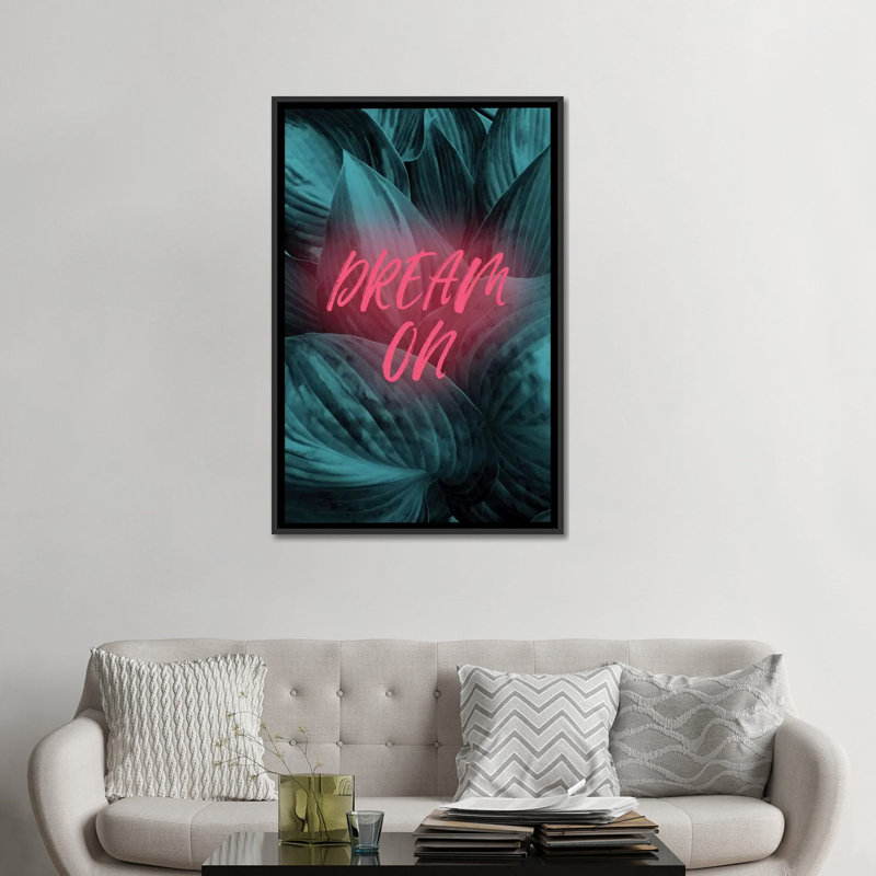 « rêve on », impression sur toile, Toile avec cadre noir, Pas de tapis, H 48 po x l 32 po x P 1,5 po