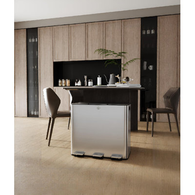 Triple Compartment Stainless Steel Kitchen Trash Can – Soft-Close Lid –Fingerprint Resistant–Removable Buckets for Waste