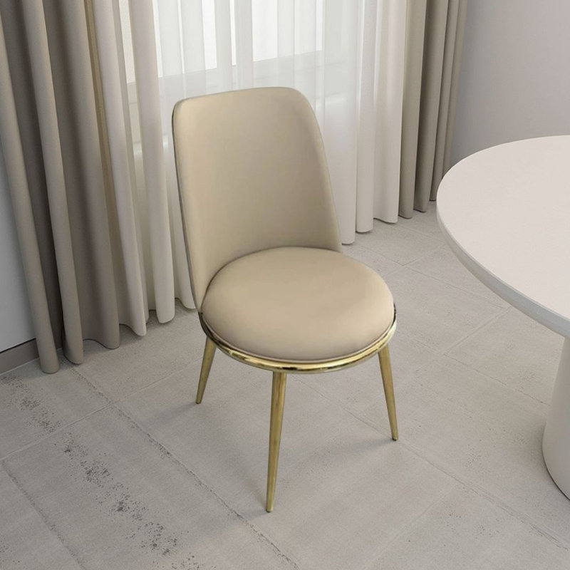 Ensemble de 2 chaises de salle à manger Relli, métal doré, similicuir taupe, sièges ronds, Doré